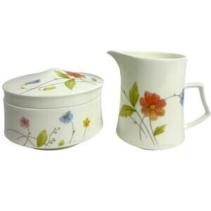 Mikasa Bone China Japan 1974-1996 Retired 'Just Flowers' Creamer/Sugar Bowl Set
